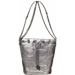 Karl Lagerfeld dámská kožená kabelka Bucked bag s logem stříbrná