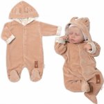 Baby Nellys Dvouvrstvý velurový overal s kapucí New Bunny hnědý – Hledejceny.cz