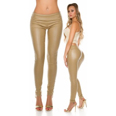 Koucla leather look trousers with decor seams BEIGE