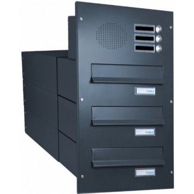 3x poštovní schránka B-042 k zazdění do sloupku + čelní deska s 3x zvonkem a přípravou pro HM - lakovaná - RAL 7016 MAT. - ANTRACIT – Hledejceny.cz