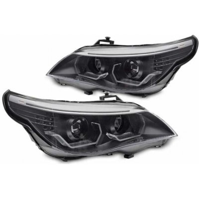 Přední světla, světlomety, lampy BMW E60, E61 2003-2007, 3D LED Angel Eyes, černé – Zboží Mobilmania