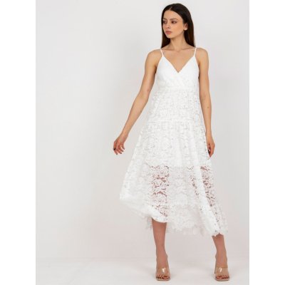 Basic krajkové midi šaty s volánkem bílé