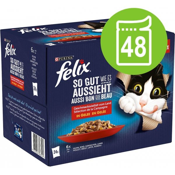 Krmivo pro kočky Felix Fantastic Lahodný výběr se zeleninou v želé s hovězím kuřetem lososem a pstruhem 48 x 85 g
