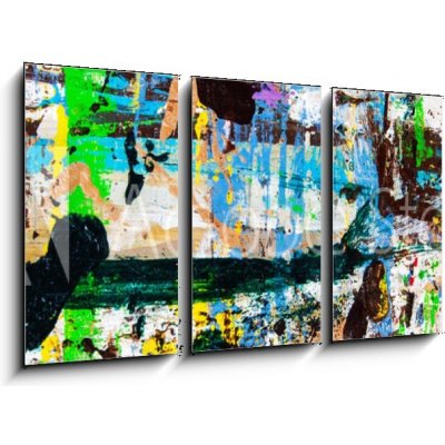 Obraz 3D třídílný - 90 x 50 cm - Abstract art with splashes of multicolor paint; as a fun; creative Abstraktní umění s potřísněním vícebarevnou barvou; jako zábava; tvoř – Zbozi.Blesk.cz