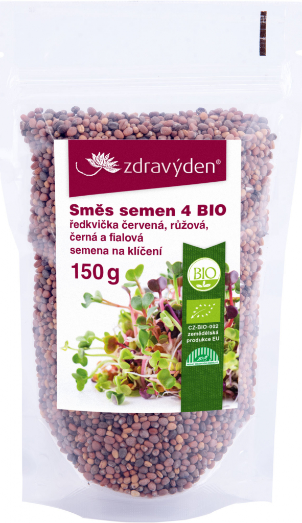 Zdravý den Směs semen na klíčení 4 BIO - ředkvičky červená, růžová, černá a fialová 150g