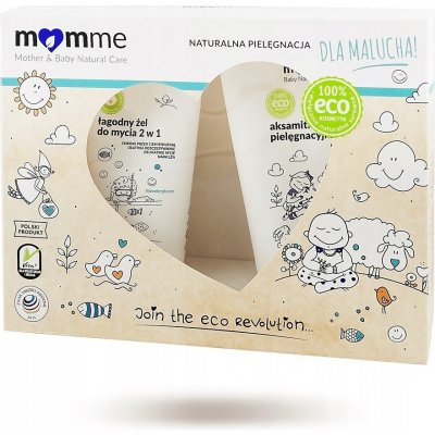 MomMe Pro miminko sada sametový pečující olej 100ml jemný tělový mycí gel 2v1 150ml