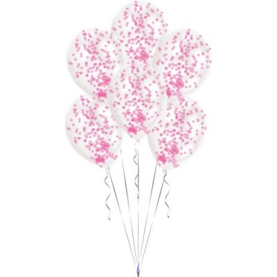 Amscan Balonky latex průhledné s růžovými konfetami 28 cm – Sleviste.cz