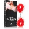 SM, BDSM, fetiš Secret play Handcuffs péřová pouta Red Marabou 22 cm