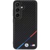 Pouzdro a kryt na mobilní telefon BMW M PU Leather Carbon Magsafe Tricolor Line Samsung Galaxy S24 černé