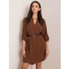 Dámské šaty Italy Moda Tmavě asymetrické košilové šaty s opaskem dhj-sk-5766.18x-brown hnědé