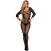 Bodystocking Queen Lingerie Open Crothless Long Sleeves Bodystocking Black