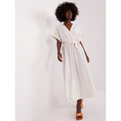 Italy Moda Světle béžové midi šaty s krátkým rukávem -dhj-sk-5197.57 béžové světle – Zboží Mobilmania