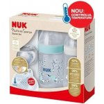 Nuk kojenecký set Nature Sense láhev s ukazatelem teploty a dudlík modrá 260 ml – Sleviste.cz