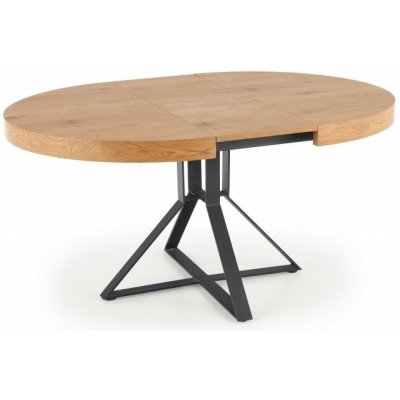 Halmar kulatý rozkládací MERCY dřevo kov zlatý dub černá – Zboží Dáma