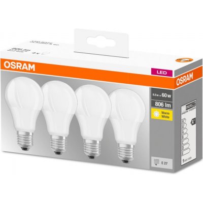 Osram 4PAK LED žárovka LED E27 A60 8,5W = 60W 806lm 2700K Teplá bílá 300° Base – Zboží Mobilmania