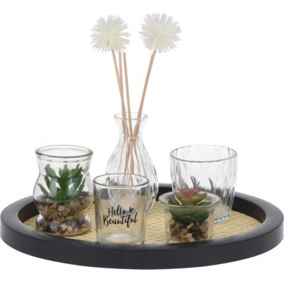 Home Styling Collection Podnos ve stylu glamour se skleněnými vázami a umělými rostlinami, ? 30 cm – Zboží Mobilmania