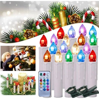 Nuvii® LED 10x bezdrátové dekorační vánoční svíčky na stromeček, 7 barev s  časovačem automatického vypnutí — Heureka.cz