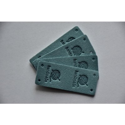 Koženkový štítek půlený Hand made klubko 5x2cm tmavý tyrkys – Zboží Dáma