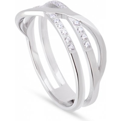 Biju Prstýnek z chirurgické oceli se zirkonem tři kroužky překřížené 4000409 4000409 – Zboží Dáma