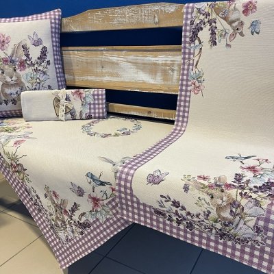 Tegatex Velikonoční gobelínový ubrus zajíček káro fialové 100x100 cm – Sleviste.cz