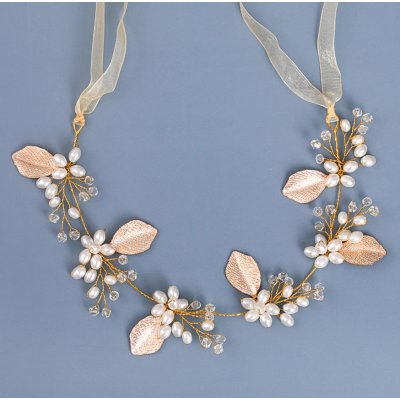 B-TOP Květinová čelenka s perlami a lístky - pozlacená – Zboží Dáma