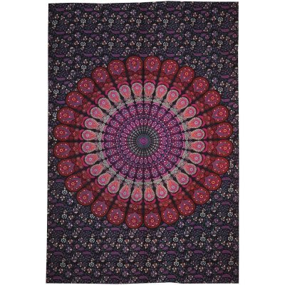 BOB Batik přehoz na postel indický Peacock Mandala fialový 200 x 135 cm – Zboží Mobilmania