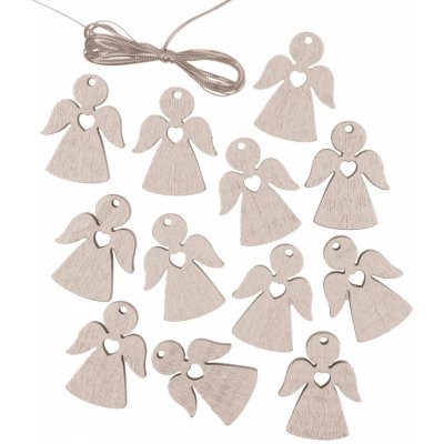 Anděl Přerov s.r.o. Anděl dřevěný stříbrný 3 cm 12 ks na zavěšení – Zboží Mobilmania