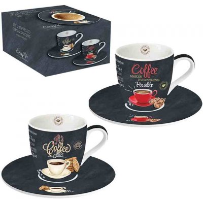 Easy Life Porcelánové šálky a podšálky na kávu It´s Coffee Time 2 x 90 ml