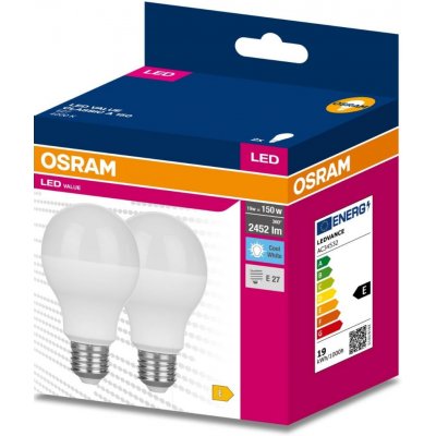 Osram 2PAK LED žárovka LED E27 A60 19W = 150W 2452lm 4000K Neutrální bílá 200° VALUE – Zboží Živě
