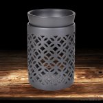 Dedra Virea Keramická aroma lampa s geometrickým krajkovým dekorem matná černá & odnímatelná miska – Zboží Dáma