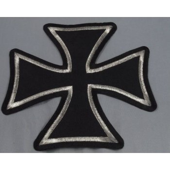 Dodavatel Choppers styl Motorkářská nášivka. Maltézský kříž s oblými tvary a stříbrným lemem.