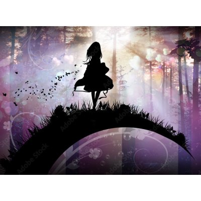 WEBLUX 141904657 Fototapeta plátno Evening in the magical Forest cartoon character in the real world silhouette art photo manipulation rozměry 330 x 244 cm – Hledejceny.cz
