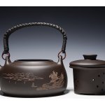 Yixing Ručně vyrobená a vyřezávaná velkokapacitní čajová konvice s uchem vyrobená z fialové hlínay. -ratanová rukojeť čajová konvice s vložkou 600ml – Zbozi.Blesk.cz