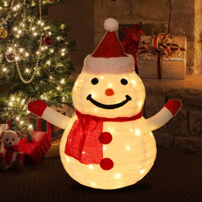 ROSNEK 60cm sněhulák vánoční světla skládací s teplou bílou LED pohádkové světla na baterie pro vnitřní venkovní vánoční dekorace
