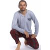 Pánské pyžamo 1P1436 Premium pánské pyžamo dlouhé propínací šedé