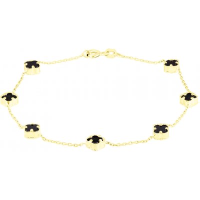 Gemmax Jewelry zlatý náramek Čtyřlístek ve Vintage stylu s černými onyxy GLBYX-19-01950 – Zboží Mobilmania