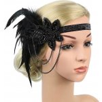 B-TOP Vintage elegantní černá čelenka do vlasů s květinovou ozdobou a dvěma řetízky – Zboží Dáma