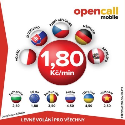 Předplacená SIM karta OpenCall s kreditem 200 Kč, volání do všech sítí v ČR 1,80 Kč/min – Sleviste.cz