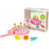 Příslušenství k dětským kuchyňkám Eco Toys dřevěný velký narozenínový dort s příslušenstvím