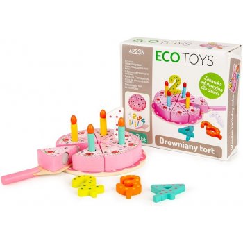 Eco Toys dřevěný velký narozenínový dort s příslušenstvím