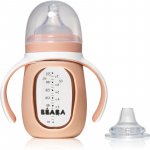 Beaba Láhev Bidon na učení pití 2v1 Learning Bottle Pink s růžovým silikonovým obalem 210 ml – Sleviste.cz