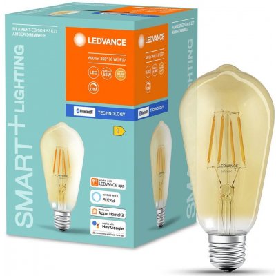 Ledvance Chytrá LED filamentová žárovka SMART+ BT, E27, ST64, 6W, 725lm, 2400K, teplá bílá, jantarová SMART+ BLUETOOTH – Zbozi.Blesk.cz