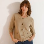 Propínací svetr s kapsami a 3/4 rukávy konopná – Zbozi.Blesk.cz