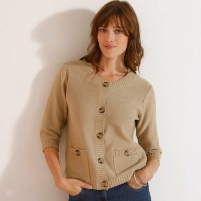 Propínací svetr s kapsami a 3/4 rukávy konopná – Zbozi.Blesk.cz