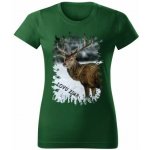 Moon River Lovu Zdar jelen v zimě dámské tričko pro myslivce lahvově zelené – Zboží Dáma