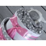 dortNEdort Dvoupatrový plenkový dort IX. set deky a ovečky Miminko se ještě nenarodilo, Barva dortuNEdortu nebo vzor deky: růžový mašle pro holčičku – Sleviste.cz