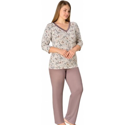 Béžové i hnědé jemné luxusní pyžamo pro ženy či dívky s kytičkami - 1D1476 béžová – Hledejceny.cz