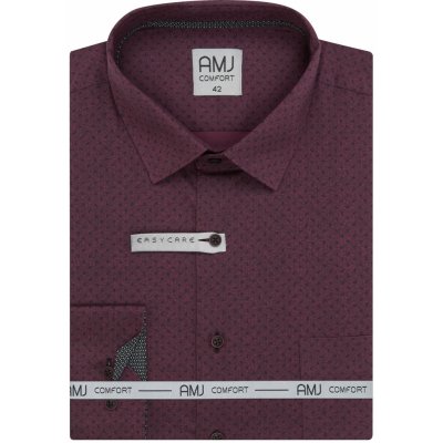 AMJ pánská bavlněná košile dlouhý rukáv vzorovaná VDBR1342 tmavě vínová