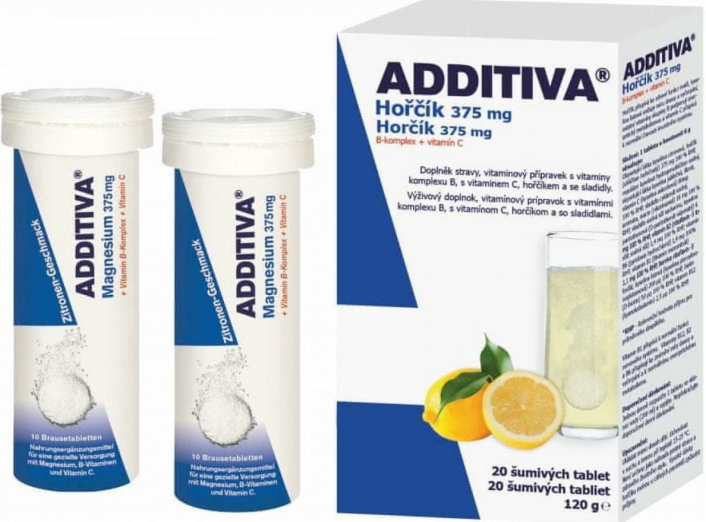 Additiva Horčík 375 mg + B-komplex + vitamín C 20 šumivých tablet
