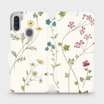 Pouzdro Mobiwear parádní flip Samsung Galaxy M11 - MD03S Tenké rostlinky s květy